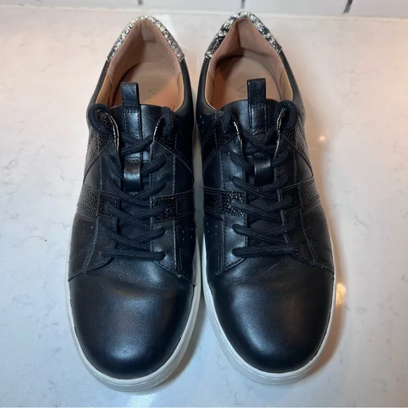 Vionic Womens Simasa Ray Black Leather Snakeskin Casual Shoes Sneakers Size 8