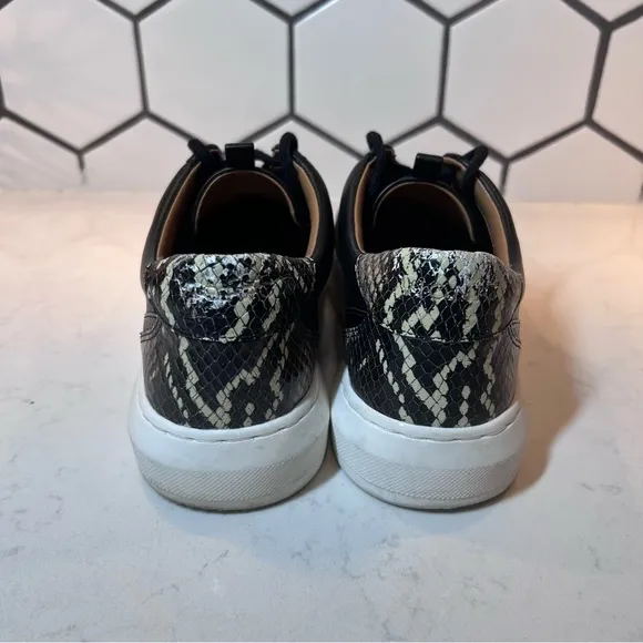 Vionic Womens Simasa Ray Black Leather Snakeskin Casual Shoes Sneakers Size 8