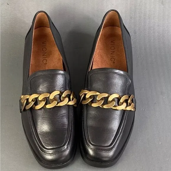 Vionic Mizelle Black Leather Loafers Shoes Women's Size 9.5