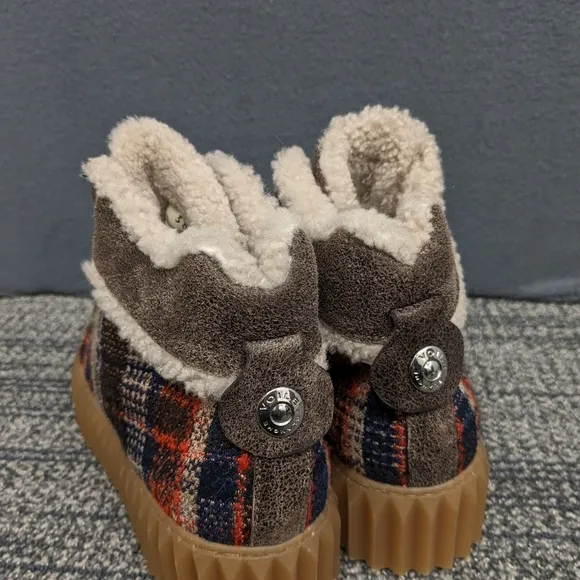 Voile Blanche Brown Wool Leather Plaid High-Top Sneakers Size 38 Winter Booties