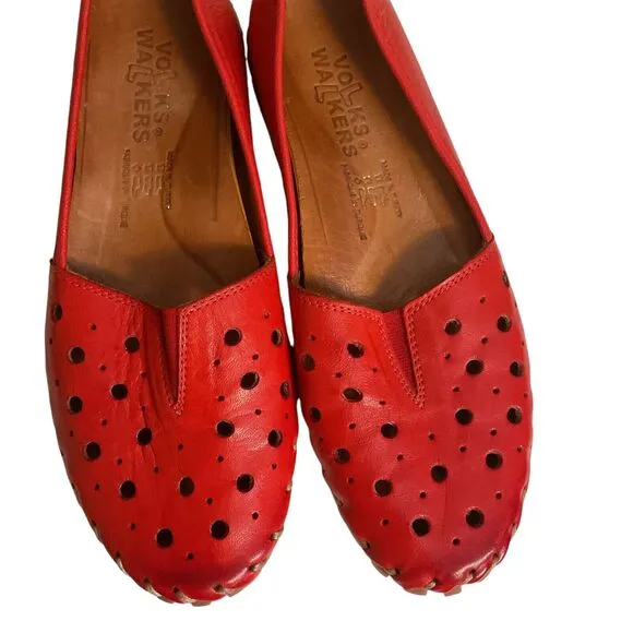 Volks Walkers Shoes Women's EUR 38/US 8 Red Leather Perforated Comfort European