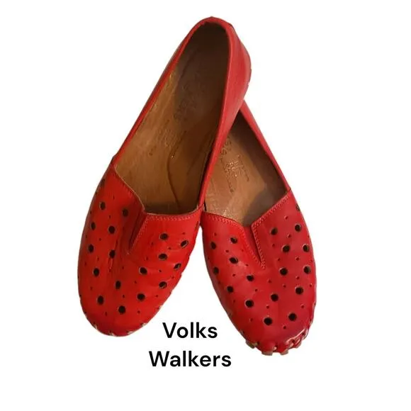 Volks Walkers Shoes Women's EUR 38/US 8 Red Leather Perforated Comfort European