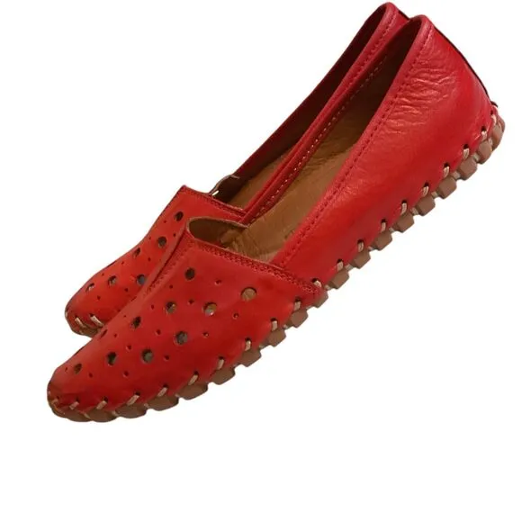 Volks Walkers Shoes Women's EUR 38/US 8 Red Leather Perforated Comfort European
