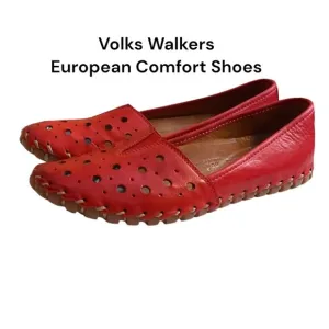 Volks Walkers Shoes Women's EUR 38/US 8 Red Leather Perforated Comfort European