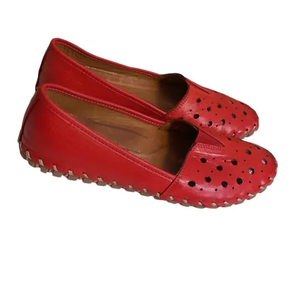 Volks Walkers Shoes Women's EUR 38/US 8 Red Leather Perforated Comfort European