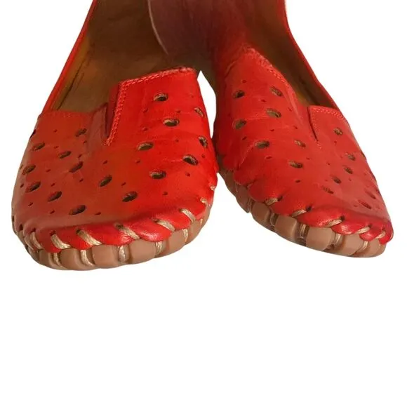 Volks Walkers Shoes Women's EUR 38/US 8 Red Leather Perforated Comfort European