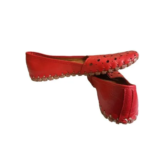 Volks Walkers Shoes Women's EUR 38/US 8 Red Leather Perforated Comfort European