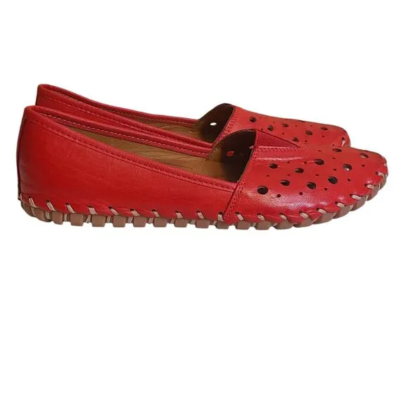 Volks Walkers Shoes Women's EUR 38/US 8 Red Leather Perforated Comfort European