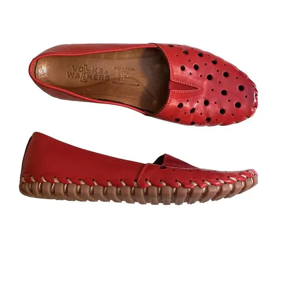 Volks Walkers Shoes Women's EUR 38/US 8 Red Leather Perforated Comfort European