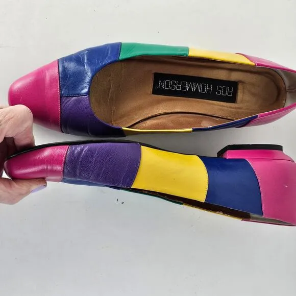 VTG  1990s Ros Hammerson bright color block ballet flats shoes 8 N