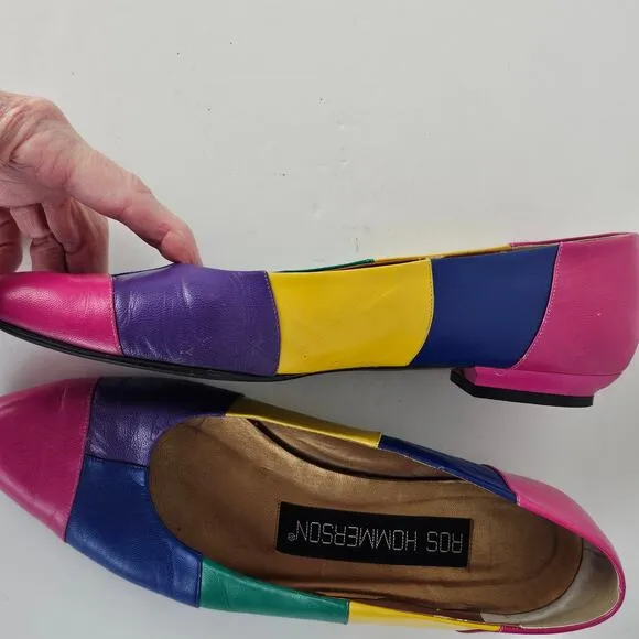 VTG  1990s Ros Hammerson bright color block ballet flats shoes 8 N
