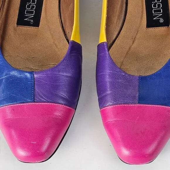 VTG  1990s Ros Hammerson bright color block ballet flats shoes 8 N