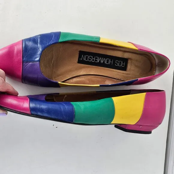 VTG  1990s Ros Hammerson bright color block ballet flats shoes 8 N