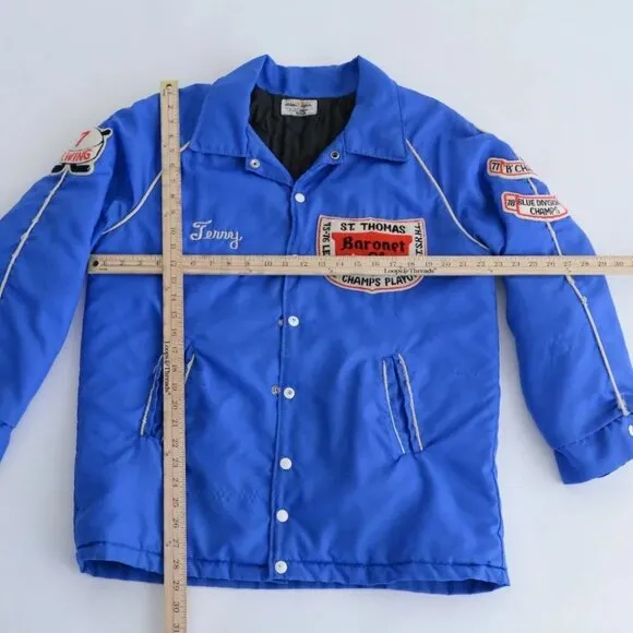 VTG 70s Macarthur Sports Blue St.Thomas Baronet Shoes Playoff Champs Jacket M
