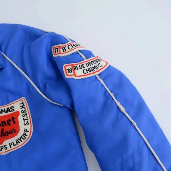 VTG 70s Macarthur Sports Blue St.Thomas Baronet Shoes Playoff Champs Jacket M