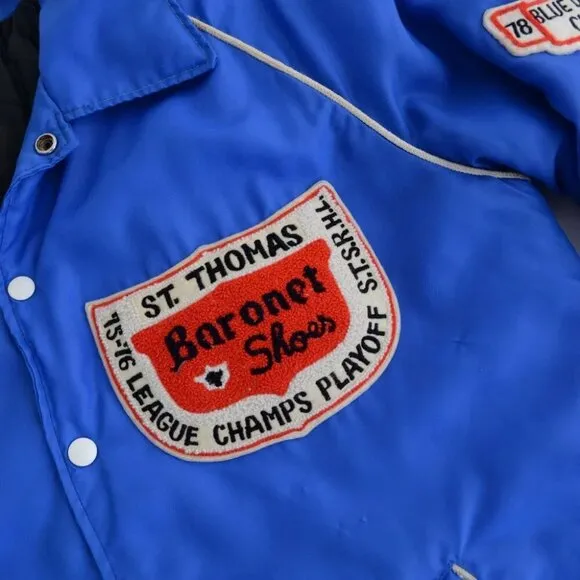 VTG 70s Macarthur Sports Blue St.Thomas Baronet Shoes Playoff Champs Jacket M