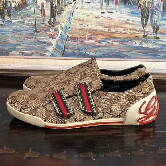 VTG Gucci Icon GG Monogram Canvas Velcro Sneakers size 46