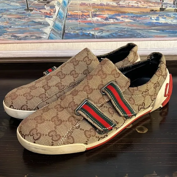 VTG Gucci Icon GG Monogram Canvas Velcro Sneakers size 46