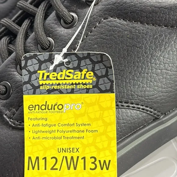 (W4) Unisex TredSafe Black Comfort Lace-Up Casual Work Shoes Size M 12 /W 13 w