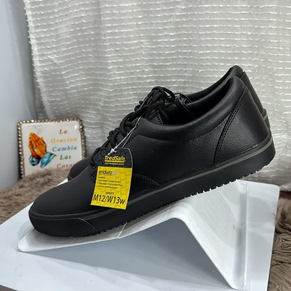 (W4) Unisex TredSafe Black Comfort Lace-Up Casual Work Shoes Size M 12 /W 13 w
