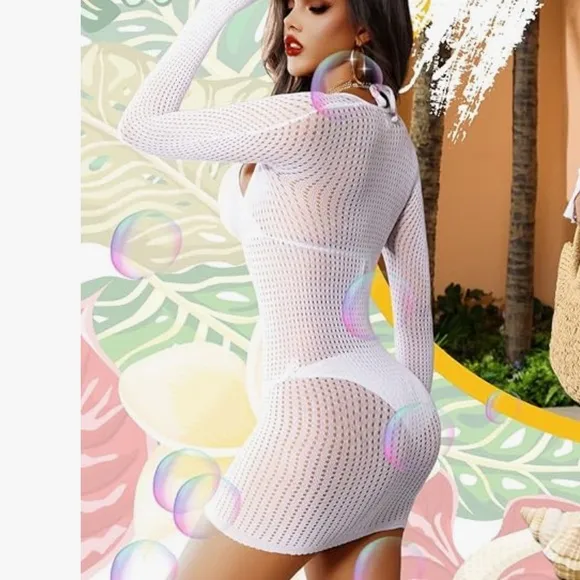 White babydoll barbie dress vintage Pinup cover up beach kaftan sexy pool party