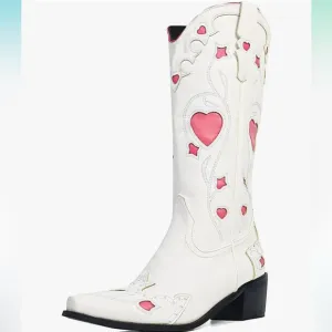 White heart cosmic barbie boots shoes snip toe dance western country cowboy new