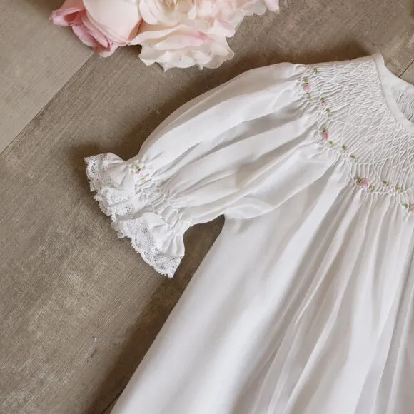 White Smocked Bishop Dress Size 3/6 Months Boutique Special Occasion Like New