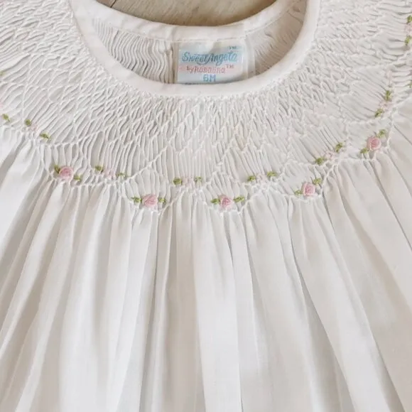 White Smocked Bishop Dress Size 3/6 Months Boutique Special Occasion Like New