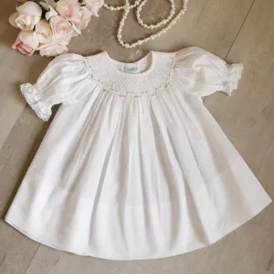 White Smocked Bishop Dress Size 3/6 Months Boutique Special Occasion Like New