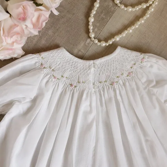 White Smocked Bishop Dress Size 3/6 Months Boutique Special Occasion Like New
