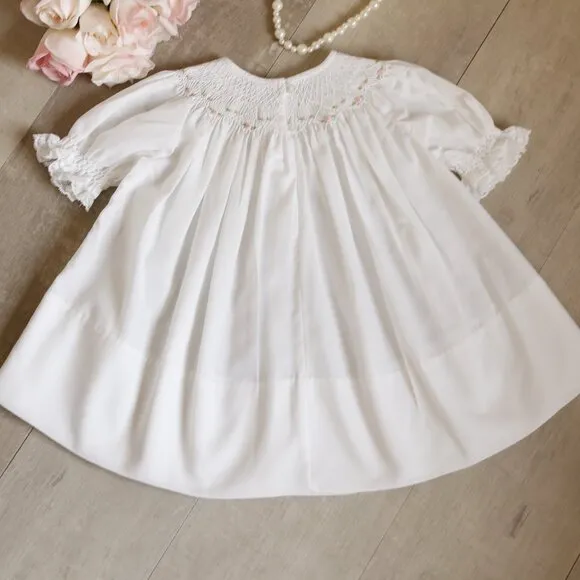 White Smocked Bishop Dress Size 3/6 Months Boutique Special Occasion Like New