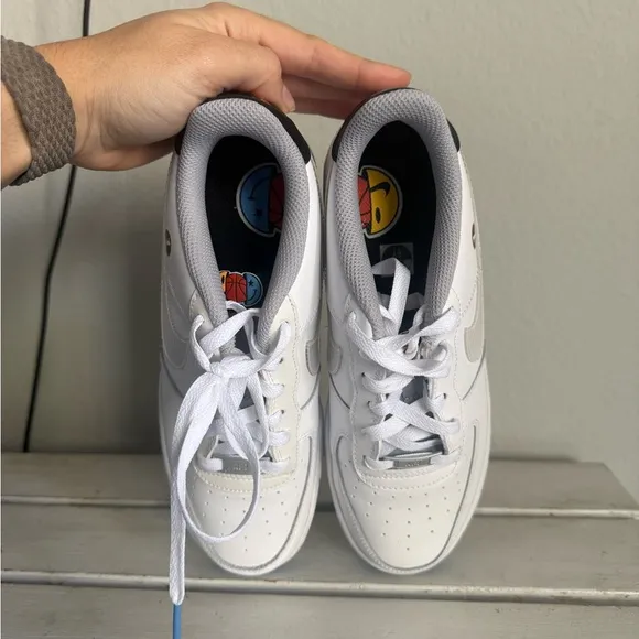 White Sneakers with Blue Sole and Graphic Details ONLY WORE ONCE