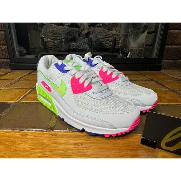 Women’s 5.5 Nike Air Max 90 White Volt Indigo Burst Running Shoes DH0250-100