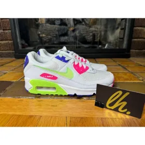 Women’s 5.5 Nike Air Max 90 White Volt Indigo Burst Running Shoes DH0250-100