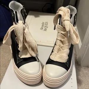 Women's Black and Cream High-Top Sneakers