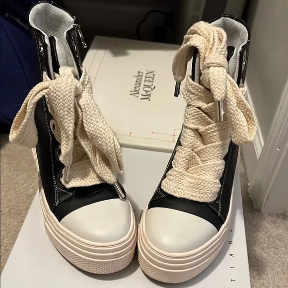 Women's Black and Cream High-Top Sneakers