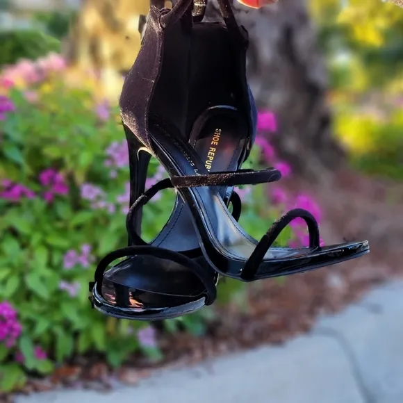Women's Black Triple Strap High Heel Sandals