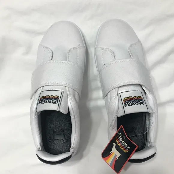 Women’s Goats sneakers canvas low top hook and loop cross white. Size 7