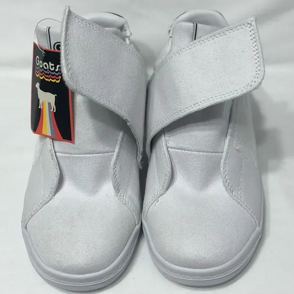 Women’s Goats sneakers canvas low top hook and loop cross white. Size 7