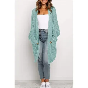 𝅺WOMEN'S Oversized Long Batwing Sleeve Cardigan Waffle Knit Sweater Coat Mint
