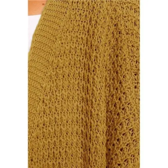 Women's Oversized Long Batwing Sleeve Cardigan Waffle Knit Sweater Coat Mustard