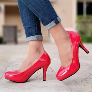 Women's‎ Red PAT Low Heel Pumps Shoes