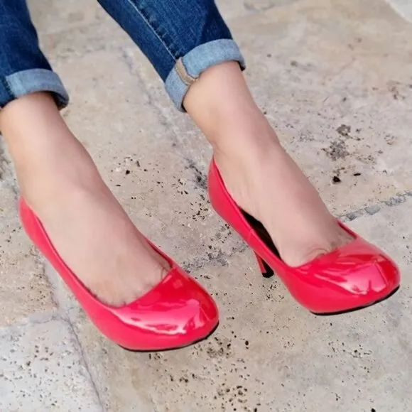 Women's‎ Red PAT Low Heel Pumps Shoes