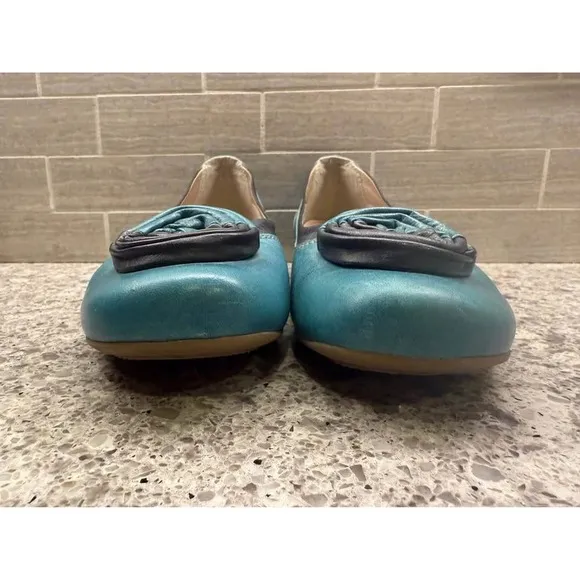 Women's Softwaves Turquoise and Gray Leather Flats/Ballet Flats Shoes-Size 10