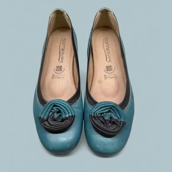 Women's Softwaves Turquoise and Gray Leather Flats/Ballet Flats Shoes-Size 10