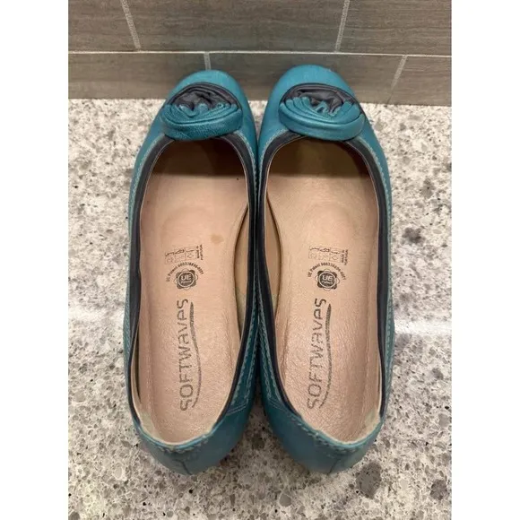 Women's Softwaves Turquoise and Gray Leather Flats/Ballet Flats Shoes-Size 10