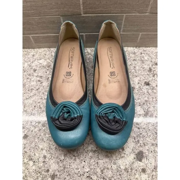 Women's Softwaves Turquoise and Gray Leather Flats/Ballet Flats Shoes-Size 10