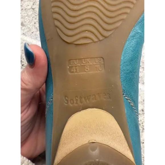Women's Softwaves Turquoise and Gray Leather Flats/Ballet Flats Shoes-Size 10
