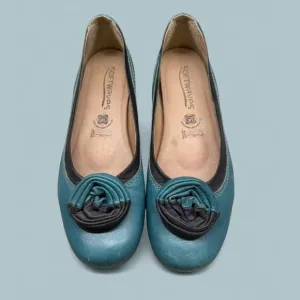 Women's Softwaves Turquoise and Gray Leather Flats/Ballet Flats Shoes-Size 10