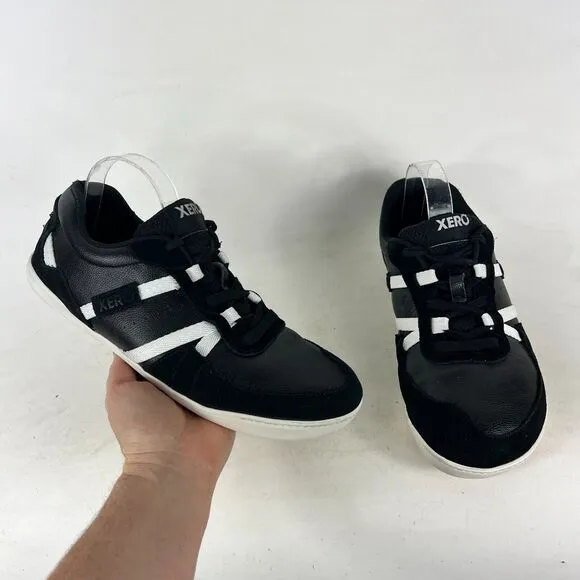 Xero Shoes Kelso Tennis Men's 9 Black Leather Lace-Up Low Top Athletic Sneakers